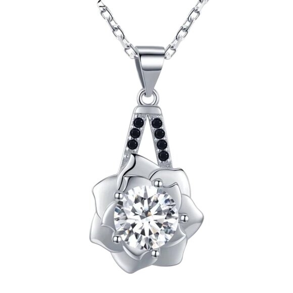 Flower Silver Elegant Women Silver Sterling Necklace - Picture 4 of 6